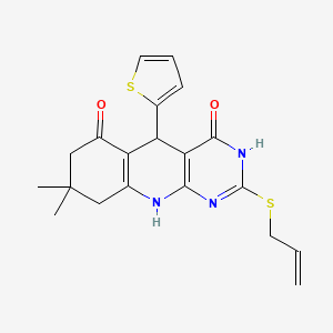 2-(allylthio)-8,8-dimethyl-5-(thiophen-2-yl)-7,8,9,10-tetrahydropyrimido[4,5-b]quinoline-4,6(3H,5H)-dione