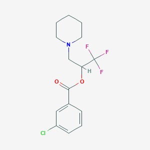molecular formula C15H17ClF3NO2 B2988631 2,2,2-Trifluoro-1-(piperidinomethyl)ethyl 3-chlorobenzenecarboxylate CAS No. 477848-34-3