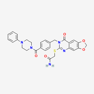 molecular formula C29H27N5O5S B2988632 2-((8-Oxo-7-(4-(4-phenylpiperazine-1-carbonyl)benzyl)-7,8-dihydro-[1,3]dioxolo[4,5-g]quinazolin-6-yl)thio)acetamide CAS No. 896682-45-4