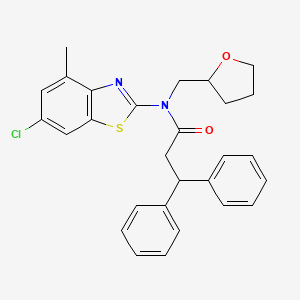 molecular formula C28H27ClN2O2S B2988785 N-(6-chloro-4-methylbenzo[d]thiazol-2-yl)-3,3-diphenyl-N-((tetrahydrofuran-2-yl)methyl)propanamide CAS No. 1170829-80-7