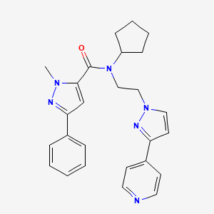 molecular formula C26H28N6O B2988935 N-cyclopentyl-1-methyl-3-phenyl-N-(2-(3-(pyridin-4-yl)-1H-pyrazol-1-yl)ethyl)-1H-pyrazole-5-carboxamide CAS No. 2034419-84-4