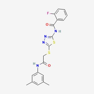 molecular formula C19H17FN4O2S2 B2989082 N-(5-((2-((3,5-dimethylphenyl)amino)-2-oxoethyl)thio)-1,3,4-thiadiazol-2-yl)-2-fluorobenzamide CAS No. 392296-40-1
