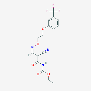 molecular formula C16H16F3N3O5 B2989109 ethyl N-{2-cyano-2-[(1Z)-({2-[3-(trifluoromethyl)phenoxy]ethoxy}imino)methyl]acetyl}carbamate CAS No. 339010-23-0