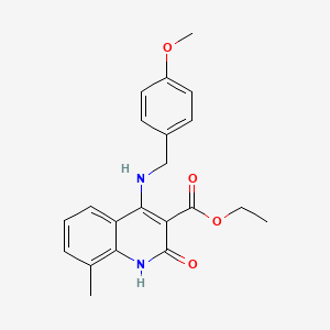 B2989117 Ethyl 4-((4-methoxybenzyl)amino)-8-methyl-2-oxo-1,2-dihydroquinoline-3-carboxylate CAS No. 1251596-09-4