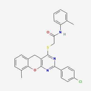 molecular formula C27H22ClN3O2S B2989138 2-{[2-(4-chlorophenyl)-9-methyl-5H-chromeno[2,3-d]pyrimidin-4-yl]sulfanyl}-N-(2-methylphenyl)acetamide CAS No. 902621-26-5