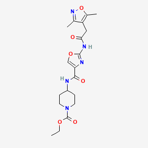 Ethyl 4-(2-(2-(3,5-dimethylisoxazol-4-yl)acetamido)oxazole-4-carboxamido)piperidine-1-carboxylate