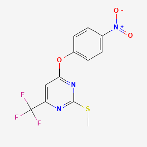 molecular formula C12H8F3N3O3S B2989201 2-(Methylsulfanyl)-4-(4-nitrophenoxy)-6-(trifluoromethyl)pyrimidine CAS No. 303988-12-7