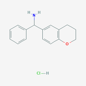 molecular formula C16H18ClNO B2989241 2H-1-Benzopyran-6-methanamine, 3,4-dihydro-alpha-phenyl-, hydrochloride CAS No. 108132-34-9