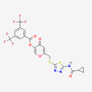 6-(((5-(cyclopropanecarboxamido)-1,3,4-thiadiazol-2-yl)thio)methyl)-4-oxo-4H-pyran-3-yl 3,5-bis(trifluoromethyl)benzoate