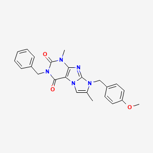 molecular formula C24H23N5O3 B2989344 3-benzyl-8-(4-methoxybenzyl)-1,7-dimethyl-1H-imidazo[2,1-f]purine-2,4(3H,8H)-dione CAS No. 896300-72-4