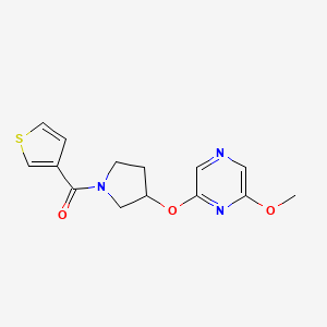 molecular formula C14H15N3O3S B2989346 (3-((6-Methoxypyrazin-2-yl)oxy)pyrrolidin-1-yl)(thiophen-3-yl)methanone CAS No. 2034334-00-2