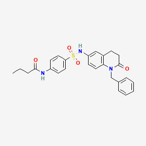 molecular formula C26H27N3O4S B2989348 N-(4-(N-(1-benzyl-2-oxo-1,2,3,4-tetrahydroquinolin-6-yl)sulfamoyl)phenyl)butyramide CAS No. 951472-45-0