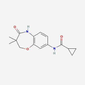 molecular formula C15H18N2O3 B2989388 N-(3,3-dimethyl-4-oxo-2,3,4,5-tetrahydrobenzo[b][1,4]oxazepin-8-yl)cyclopropanecarboxamide CAS No. 921583-82-6