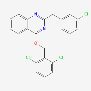 molecular formula C22H15Cl3N2O B2989482 2-[(3-Chlorophenyl)methyl]-4-[(2,6-dichlorophenyl)methoxy]quinazoline CAS No. 400078-64-0