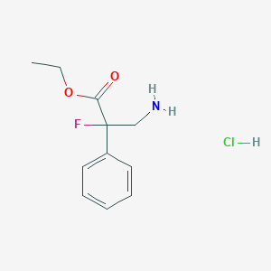 molecular formula C11H15ClFNO2 B2989486 Ethyl 3-amino-2-fluoro-2-phenylpropanoate hydrochloride CAS No. 1909308-68-4