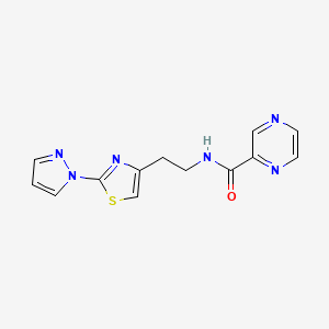 molecular formula C13H12N6OS B2989489 N-(2-(2-(1H-pyrazol-1-yl)thiazol-4-yl)ethyl)pyrazine-2-carboxamide CAS No. 1797599-70-2