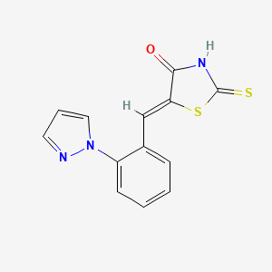 molecular formula C13H9N3OS2 B2989651 5-{(Z)-[2-(1H-pyrazol-1-yl)phenyl]methylidene}-2-thioxo-1,3-thiazolan-4-one CAS No. 956232-89-6