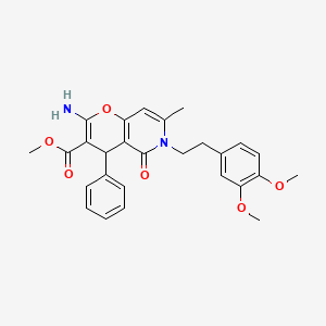 molecular formula C27H28N2O6 B2989658 methyl 2-amino-6-(3,4-dimethoxyphenethyl)-7-methyl-5-oxo-4-phenyl-5,6-dihydro-4H-pyrano[3,2-c]pyridine-3-carboxylate CAS No. 758702-23-7