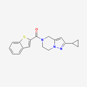 molecular formula C18H17N3OS B2989677 benzo[b]thiophen-2-yl(2-cyclopropyl-6,7-dihydropyrazolo[1,5-a]pyrazin-5(4H)-yl)methanone CAS No. 2034333-61-2