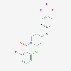 molecular formula C18H15ClF4N2O2 B2989808 (2-Chloro-6-fluorophenyl)(4-((5-(trifluoromethyl)pyridin-2-yl)oxy)piperidin-1-yl)methanone CAS No. 1421528-81-5