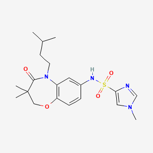 molecular formula C20H28N4O4S B2989900 N-(5-isopentyl-3,3-dimethyl-4-oxo-2,3,4,5-tetrahydrobenzo[b][1,4]oxazepin-7-yl)-1-methyl-1H-imidazole-4-sulfonamide CAS No. 1428370-81-3