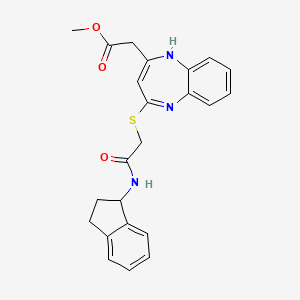 molecular formula C23H23N3O3S B2989918 methyl 2-(4-((2-((2,3-dihydro-1H-inden-1-yl)amino)-2-oxoethyl)thio)-1H-benzo[b][1,4]diazepin-2-yl)acetate CAS No. 1189954-43-5