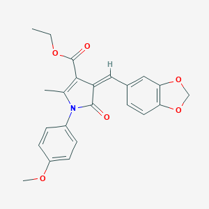 molecular formula C23H21NO6 B298992 ETHYL (4Z)-4-[(2H-1,3-BENZODIOXOL-5-YL)METHYLIDENE]-1-(4-METHOXYPHENYL)-2-METHYL-5-OXO-4,5-DIHYDRO-1H-PYRROLE-3-CARBOXYLATE 