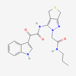 2-(1H-indol-3-yl)-2-oxo-N-(2-(2-oxo-2-(propylamino)ethyl)-4,6-dihydro-2H-thieno[3,4-c]pyrazol-3-yl)acetamide
