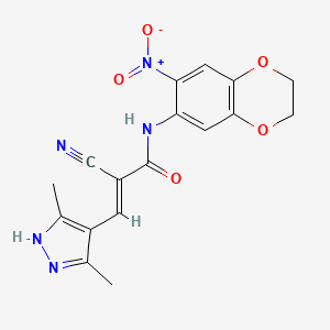 (E)-2-cyano-3-(3,5-dimethyl-1H-pyrazol-4-yl)-N-(6-nitro-2,3-dihydro-1,4-benzodioxin-7-yl)prop-2-enamide