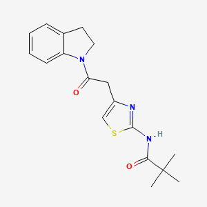 molecular formula C18H21N3O2S B2990192 N-(4-(2-(indolin-1-yl)-2-oxoethyl)thiazol-2-yl)pivalamide CAS No. 921801-39-0