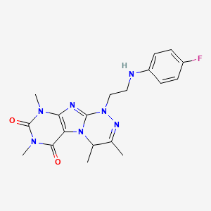 molecular formula C19H22FN7O2 B2990203 1-(2-((4-fluorophenyl)amino)ethyl)-3,4,7,9-tetramethyl-7,9-dihydro-[1,2,4]triazino[3,4-f]purine-6,8(1H,4H)-dione CAS No. 923674-16-2