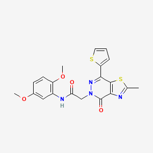 molecular formula C20H18N4O4S2 B2990209 N-(2,5-dimethoxyphenyl)-2-(2-methyl-4-oxo-7-(thiophen-2-yl)thiazolo[4,5-d]pyridazin-5(4H)-yl)acetamide CAS No. 942004-51-5