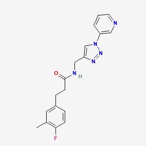 molecular formula C18H18FN5O B2990220 3-(4-fluoro-3-methylphenyl)-N-((1-(pyridin-3-yl)-1H-1,2,3-triazol-4-yl)methyl)propanamide CAS No. 2034538-47-9