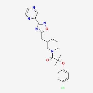 2-(4-Chlorophenoxy)-2-methyl-1-(3-((3-(pyrazin-2-yl)-1,2,4-oxadiazol-5-yl)methyl)piperidin-1-yl)propan-1-one