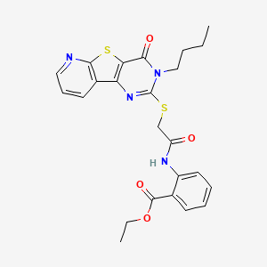 molecular formula C24H24N4O4S2 B2990262 ethyl 2-[[2-[(5-butyl-6-oxo-8-thia-3,5,10-triazatricyclo[7.4.0.02,7]trideca-1(9),2(7),3,10,12-pentaen-4-yl)sulfanyl]acetyl]amino]benzoate CAS No. 1242855-88-4
