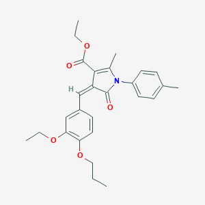 molecular formula C27H31NO5 B299028 ETHYL (4Z)-4-[(3-ETHOXY-4-PROPOXYPHENYL)METHYLIDENE]-2-METHYL-1-(4-METHYLPHENYL)-5-OXO-4,5-DIHYDRO-1H-PYRROLE-3-CARBOXYLATE 