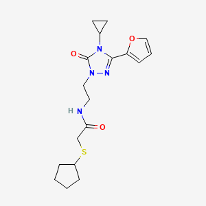 molecular formula C18H24N4O3S B2990280 2-(cyclopentylthio)-N-(2-(4-cyclopropyl-3-(furan-2-yl)-5-oxo-4,5-dihydro-1H-1,2,4-triazol-1-yl)ethyl)acetamide CAS No. 1797584-47-4