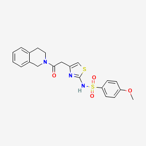 molecular formula C21H21N3O4S2 B2990289 N-{4-[2-(3,4-dihydroisoquinolin-2(1H)-yl)-2-oxoethyl]-1,3-thiazol-2-yl}-4-methoxybenzenesulfonamide CAS No. 922128-79-8