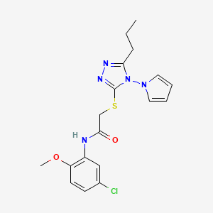molecular formula C18H20ClN5O2S B2990292 N-(5-chloro-2-methoxyphenyl)-2-[(5-propyl-4-pyrrol-1-yl-1,2,4-triazol-3-yl)sulfanyl]acetamide CAS No. 896294-82-9