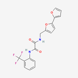 molecular formula C18H13F3N2O4 B2990343 N1-([2,2'-bifuran]-5-ylmethyl)-N2-(2-(trifluoromethyl)phenyl)oxalamide CAS No. 2034491-49-9