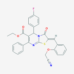 molecular formula C30H22FN3O4S B299042 ETHYL 2-{(Z)-1-[2-(CYANOMETHOXY)PHENYL]METHYLIDENE}-5-(4-FLUOROPHENYL)-3-OXO-7-PHENYL-5H-[1,3]THIAZOLO[3,2-A]PYRIMIDINE-6(3H)-CARBOXYLATE 
