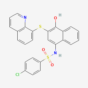 molecular formula C25H17ClN2O3S2 B2990442 4-chloro-N-[4-hydroxy-3-(quinolin-8-ylsulfanyl)naphthalen-1-yl]benzene-1-sulfonamide CAS No. 881046-06-6