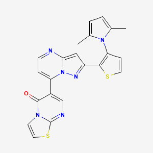 molecular formula C22H16N6OS2 B2990517 6-(2-[3-(2,5-Dimethyl-1H-pyrrol-1-YL)-2-thienyl]pyrazolo[1,5-A]pyrimidin-7-YL)-5H-[1,3]thiazolo[3,2-A]pyrimidin-5-one CAS No. 439120-63-5