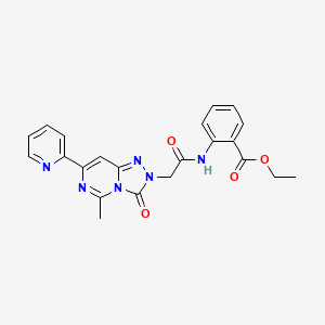 molecular formula C22H20N6O4 B2990530 ethyl 2-{2-[5-methyl-3-oxo-7-(pyridin-2-yl)-2H,3H-[1,2,4]triazolo[4,3-c]pyrimidin-2-yl]acetamido}benzoate CAS No. 1251552-06-3