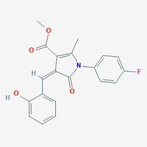 molecular formula C20H16FNO4 B299063 METHYL (4Z)-1-(4-FLUOROPHENYL)-4-[(2-HYDROXYPHENYL)METHYLIDENE]-2-METHYL-5-OXO-4,5-DIHYDRO-1H-PYRROLE-3-CARBOXYLATE 