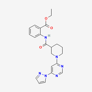 ethyl 2-(1-(6-(1H-pyrazol-1-yl)pyrimidin-4-yl)piperidine-3-carboxamido)benzoate