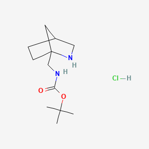 molecular formula C12H23ClN2O2 B2990662 Tert-butyl N-(2-azabicyclo[2.2.1]heptan-1-ylmethyl)carbamate;hydrochloride CAS No. 2138516-29-5