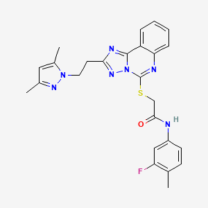 2-[[2-[2-(3,5-dimethylpyrazol-1-yl)ethyl]-[1,2,4]triazolo[1,5-c]quinazolin-5-yl]sulfanyl]-N-(3-fluoro-4-methylphenyl)acetamide