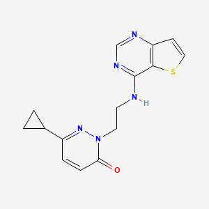 molecular formula C15H15N5OS B2990696 6-Cyclopropyl-2-[2-(thieno[3,2-d]pyrimidin-4-ylamino)ethyl]pyridazin-3-one CAS No. 2380095-79-2