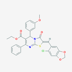 molecular formula C30H23ClN2O6S B299071 ethyl 2-[(6-chloro-1,3-benzodioxol-5-yl)methylene]-5-(3-methoxyphenyl)-3-oxo-7-phenyl-2,3-dihydro-5H-[1,3]thiazolo[3,2-a]pyrimidine-6-carboxylate 